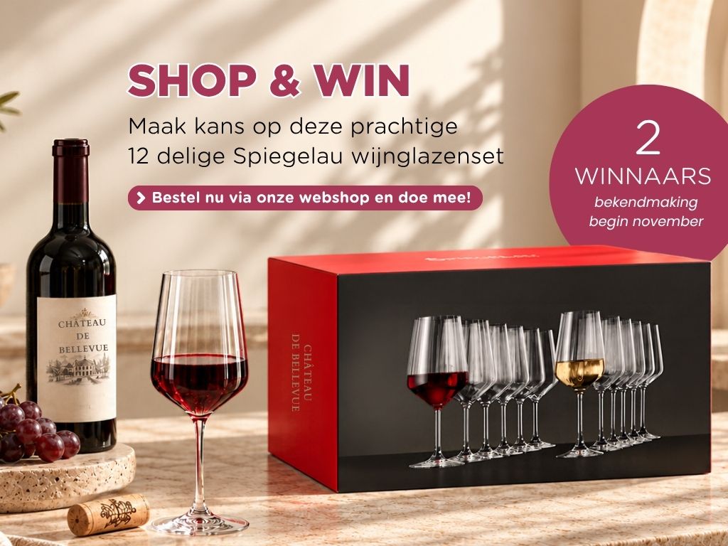 Shop & Win bij Wijnen Jacobs. Maak kans op een 12-delige Spiegelau wijnglazenset. Twee winnaars, bekendmaking begin november.